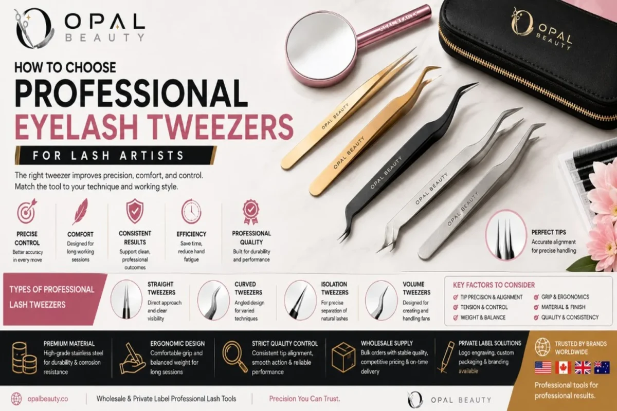 Opal Beauty guide for lash artists on choosing professional eyelash extension tweezers