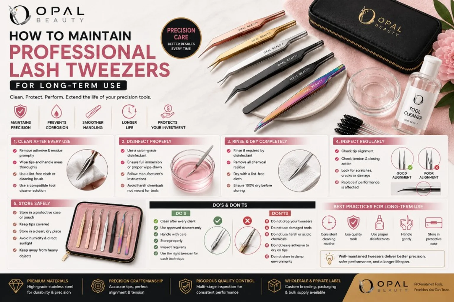 Opal Beauty guide on cleaning and maintaining eyelash extension tweezers